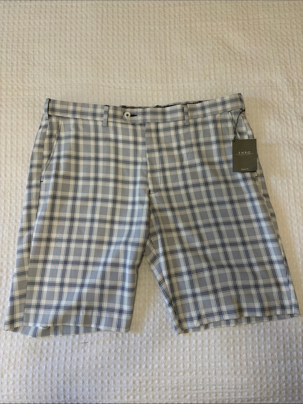 NWT Enro Blue & White Plaid Men’s Golf Shorts Size 40